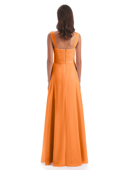 Egypt A-Line Straps Chiffon Long Bridesmaid Dresses