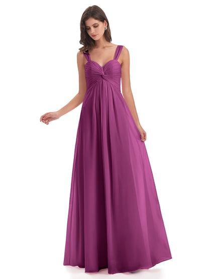 Egypt A-Line Straps Chiffon Long Bridesmaid Dresses