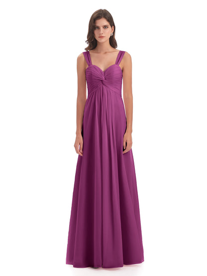 Egypt A-Line Straps Chiffon Long Bridesmaid Dresses
