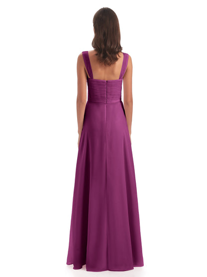 Egypt A-Line Straps Chiffon Long Bridesmaid Dresses