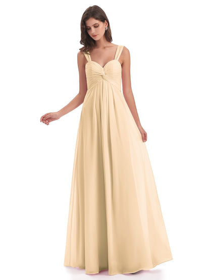 Egypt A-Line Straps Chiffon Long Bridesmaid Dresses