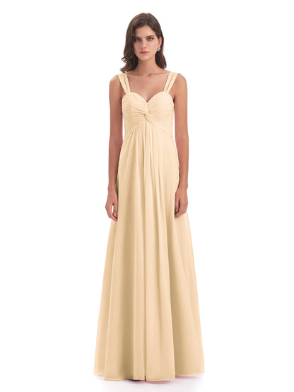 Egypt A-Line Straps Chiffon Long Bridesmaid Dresses