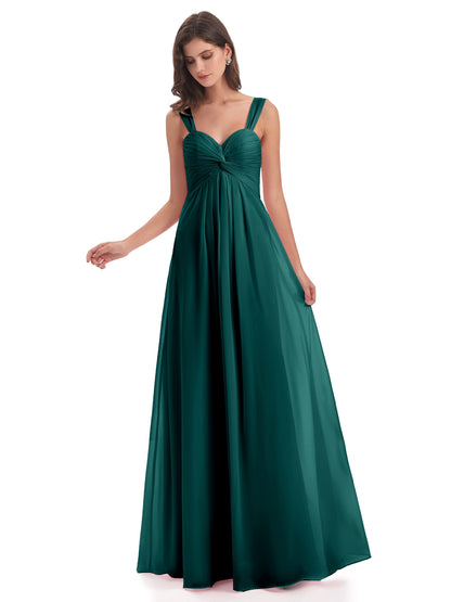 Egypt A-Line Straps Chiffon Long Bridesmaid Dresses