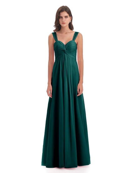 Egypt A-Line Straps Chiffon Long Bridesmaid Dresses