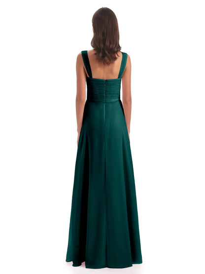 Egypt A-Line Straps Chiffon Long Bridesmaid Dresses