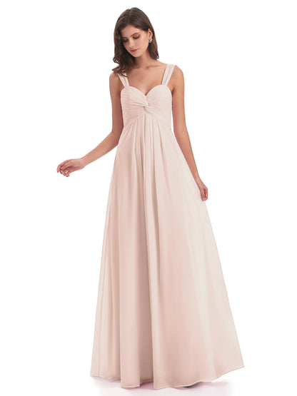 Egypt A-Line Straps Chiffon Long Bridesmaid Dresses