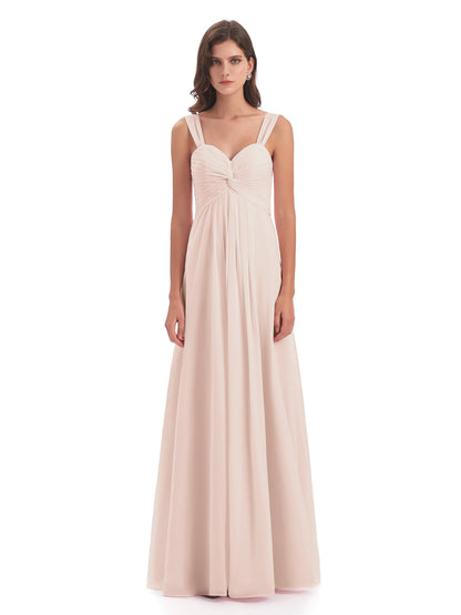 Egypt A-Line Straps Chiffon Long Bridesmaid Dresses
