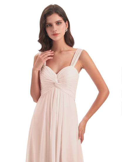 Egypt A-Line Straps Chiffon Long Bridesmaid Dresses