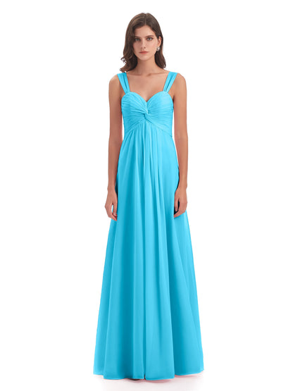 Egypt A-Line Straps Chiffon Long Bridesmaid Dresses