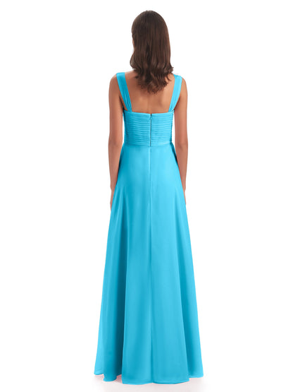 Egypt A-Line Straps Chiffon Long Bridesmaid Dresses
