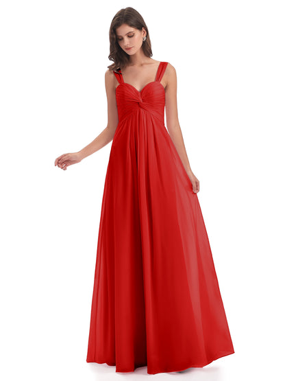 Egypt A-Line Straps Chiffon Long Bridesmaid Dresses