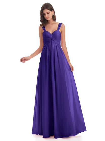 Egypt A-Line Straps Chiffon Long Bridesmaid Dresses