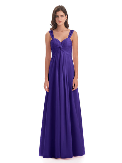 Egypt A-Line Straps Chiffon Long Bridesmaid Dresses