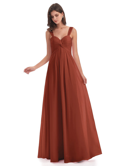 Egypt A-Line Straps Chiffon Long Bridesmaid Dresses
