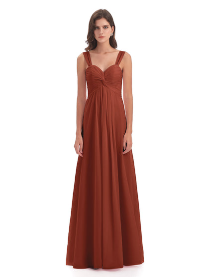 Egypt A-Line Straps Chiffon Long Bridesmaid Dresses