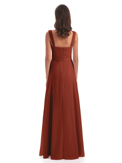 Egypt A-Line Straps Chiffon Long Bridesmaid Dresses