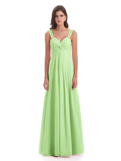 Egypt A-Line Straps Chiffon Long Bridesmaid Dresses