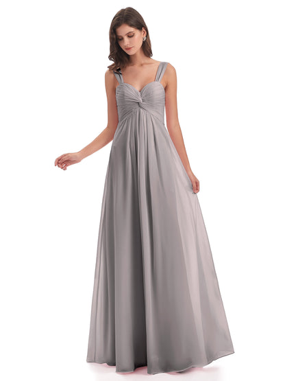 Egypt A-Line Straps Chiffon Long Bridesmaid Dresses