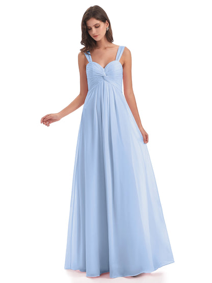 Egypt A-Line Straps Chiffon Long Bridesmaid Dresses