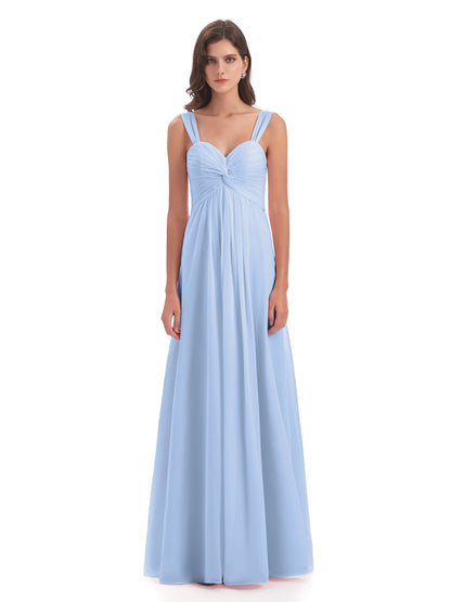 Egypt A-Line Straps Chiffon Long Bridesmaid Dresses
