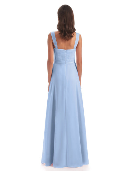 Egypt A-Line Straps Chiffon Long Bridesmaid Dresses
