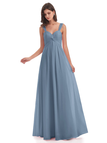 Egypt A-Line Straps Chiffon Long Bridesmaid Dresses