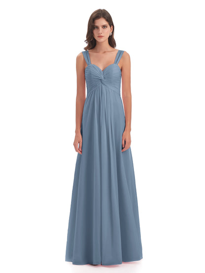 Egypt A-Line Straps Chiffon Long Bridesmaid Dresses