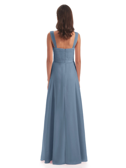 Egypt A-Line Straps Chiffon Long Bridesmaid Dresses