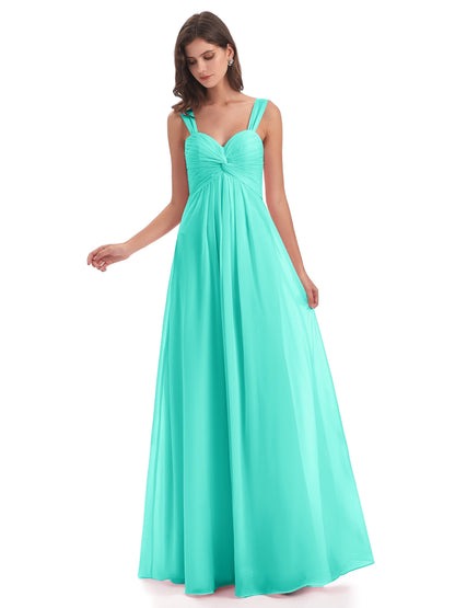 Egypt A-Line Straps Chiffon Long Bridesmaid Dresses