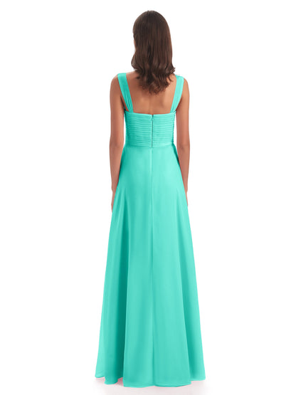 Egypt A-Line Straps Chiffon Long Bridesmaid Dresses