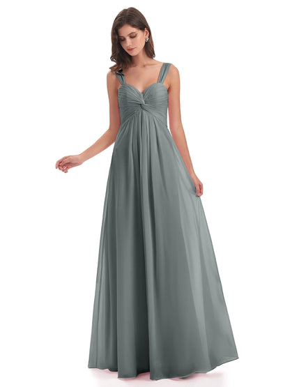 Egypt A-Line Straps Chiffon Long Bridesmaid Dresses