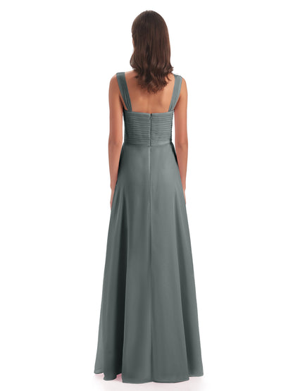 Egypt A-Line Straps Chiffon Long Bridesmaid Dresses