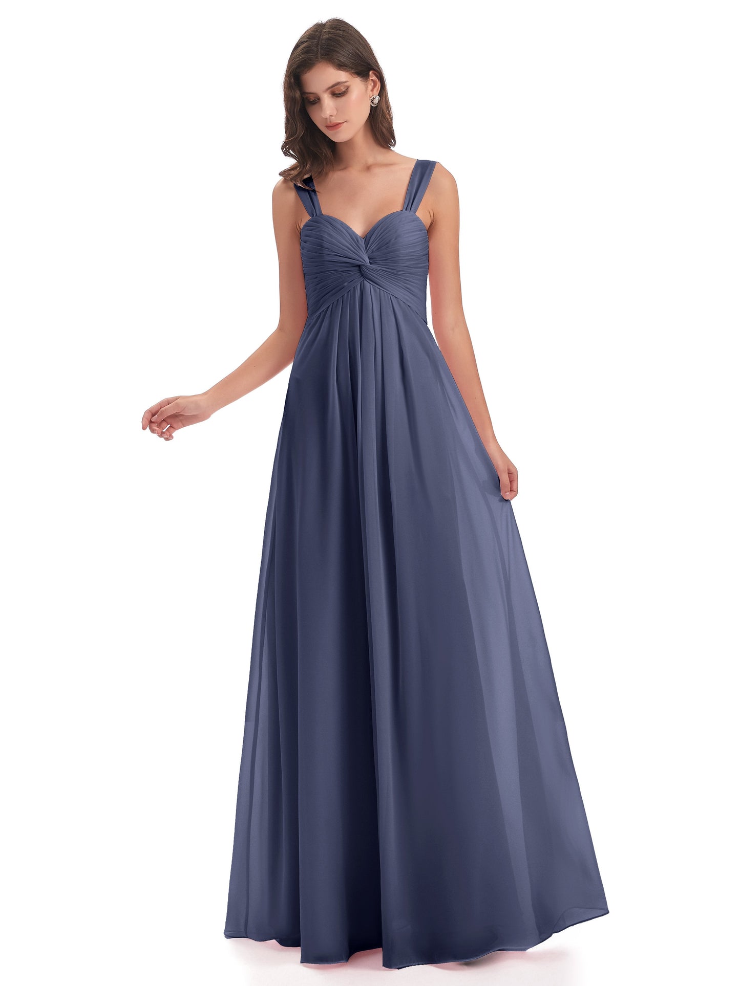 Egypt A-Line Straps Chiffon Long Bridesmaid Dresses