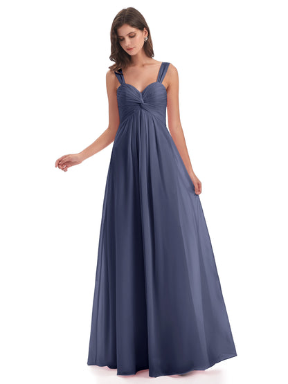 Egypt A-Line Straps Chiffon Long Bridesmaid Dresses