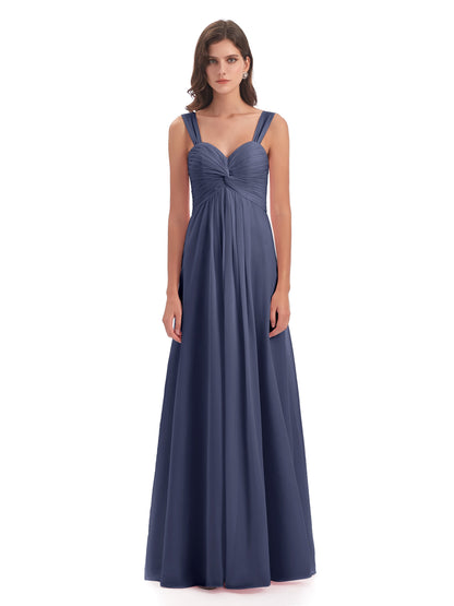 Egypt A-Line Straps Chiffon Long Bridesmaid Dresses