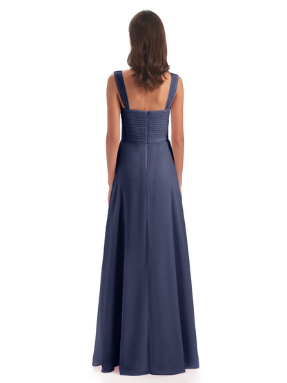 Egypt A-Line Straps Chiffon Long Bridesmaid Dresses