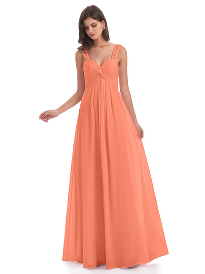 Egypt A-Line Straps Chiffon Long Bridesmaid Dresses