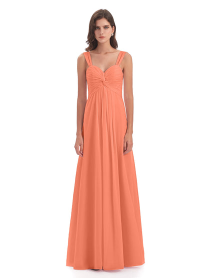 Egypt A-Line Straps Chiffon Long Bridesmaid Dresses