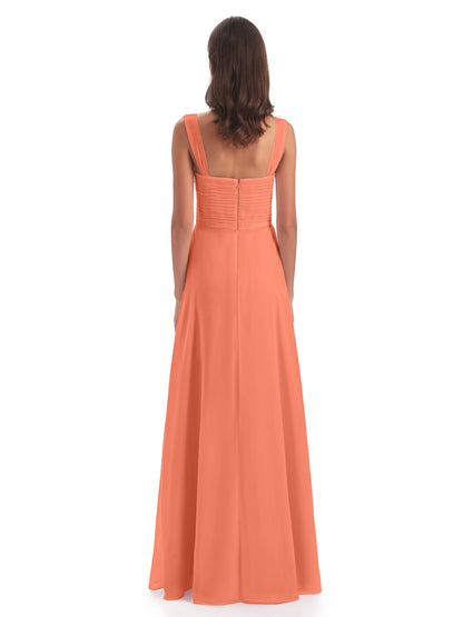 Egypt A-Line Straps Chiffon Long Bridesmaid Dresses