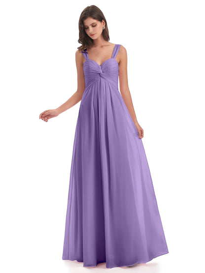 Egypt A-Line Straps Chiffon Long Bridesmaid Dresses