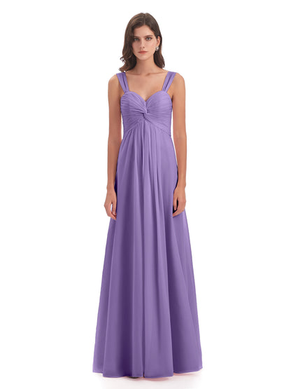 Egypt A-Line Straps Chiffon Long Bridesmaid Dresses