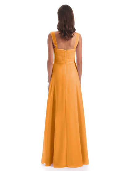 Egypt A-Line Straps Chiffon Long Bridesmaid Dresses