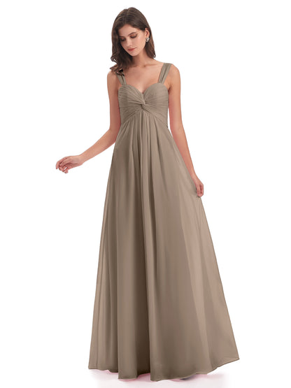 Egypt A-Line Straps Chiffon Long Bridesmaid Dresses