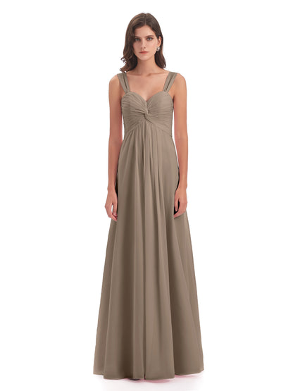 Egypt A-Line Straps Chiffon Long Bridesmaid Dresses