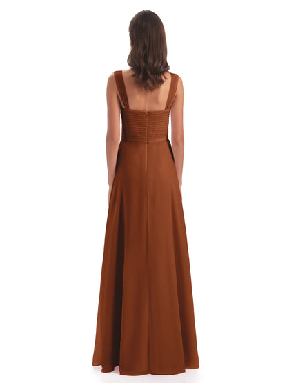Egypt A-Line Straps Chiffon Long Bridesmaid Dresses