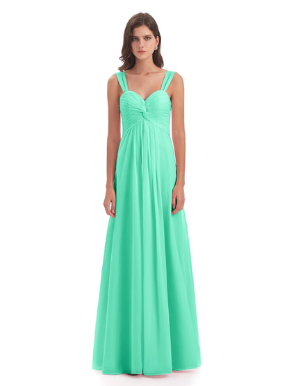 Egypt A-Line Straps Chiffon Long Bridesmaid Dresses