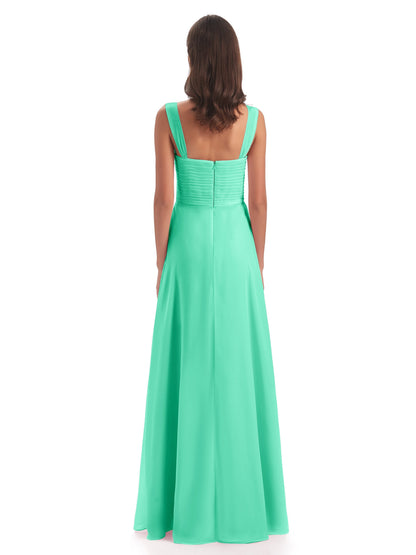 Egypt A-Line Straps Chiffon Long Bridesmaid Dresses
