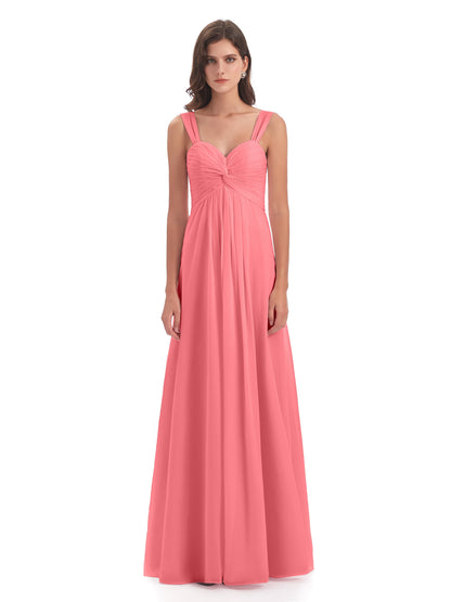 Egypt A-Line Straps Chiffon Long Bridesmaid Dresses