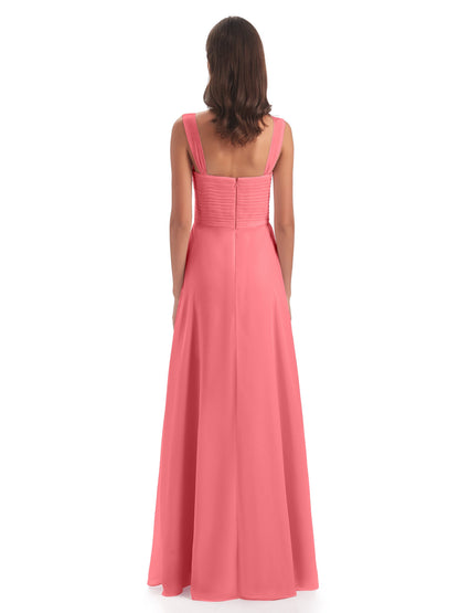 Egypt A-Line Straps Chiffon Long Bridesmaid Dresses