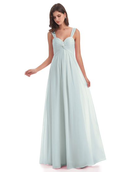 Egypt A-Line Straps Chiffon Long Bridesmaid Dresses